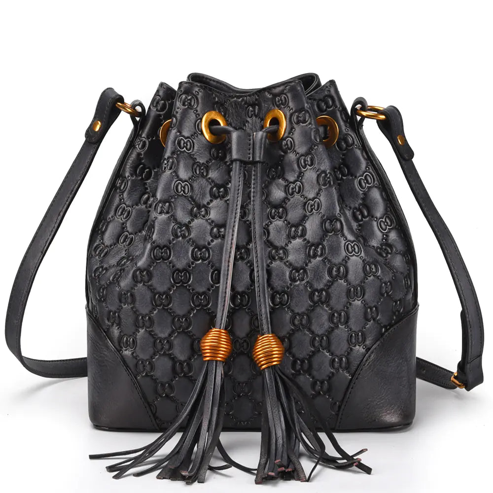 Vintage Leather Bucket Bag - Fringe Detail